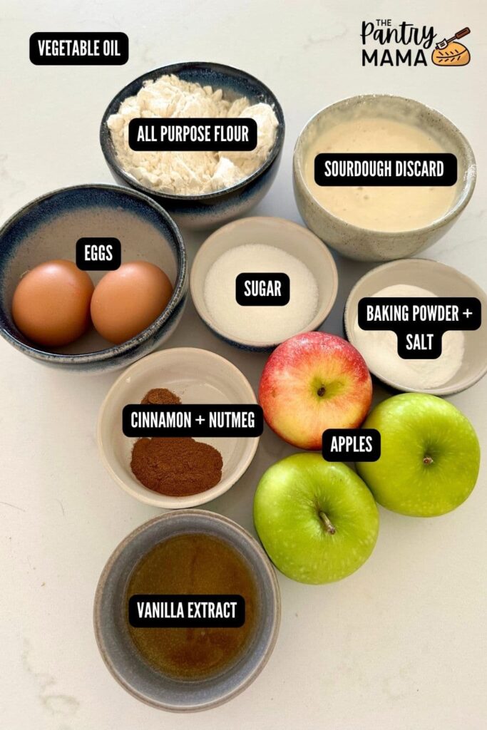 Flay lay of ingredients necessary to make sourdough apple fritters.